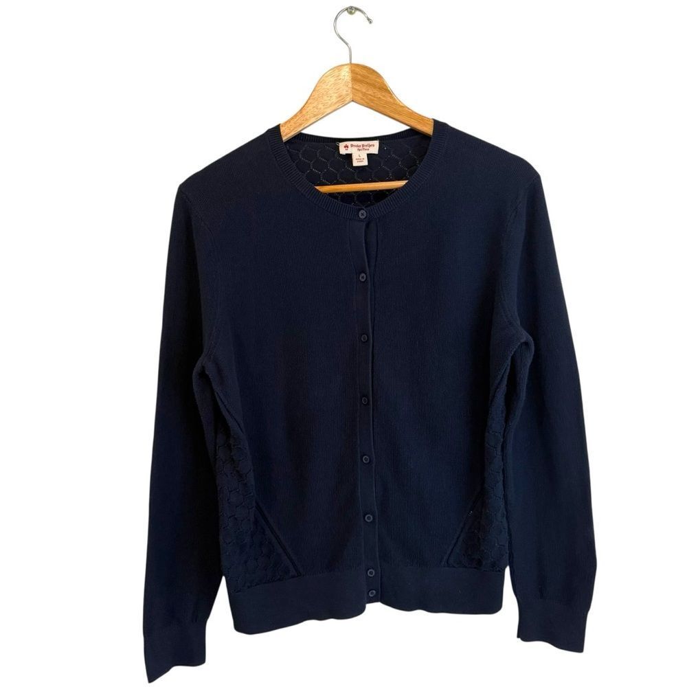 Brooks Brothers Navy Blue Cotton Button Up Classic Preppy Cardigan Size Large